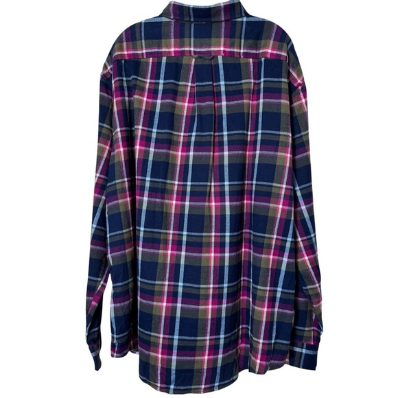 Lands’ End XXL Plaid Flannel Shirt – Navy Pink Olive 100% Cotton - Picture 2 of 9